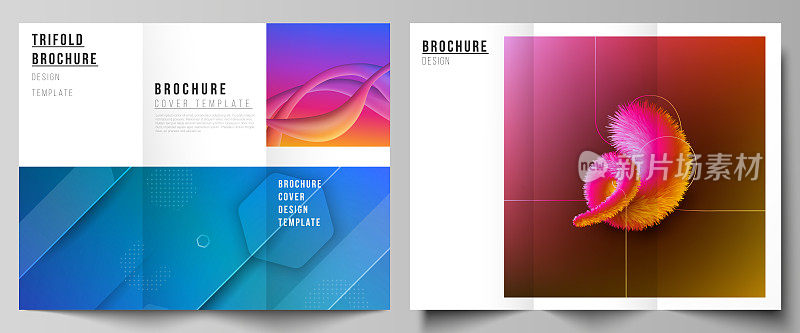 Minimal vector illustration layouts. Modern creative covers design templates for trifold brochure or flyer. Futuristic technology design, colorful backgrounds with fluid gradient shapes composition.